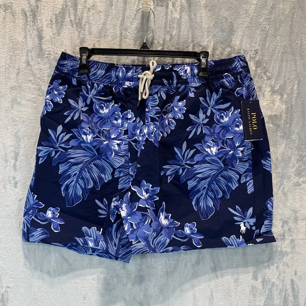 Polo Ralph Lauren Men's Swim Trunks XL Traveler Blue Floral‎ Pockets Mesh Liner